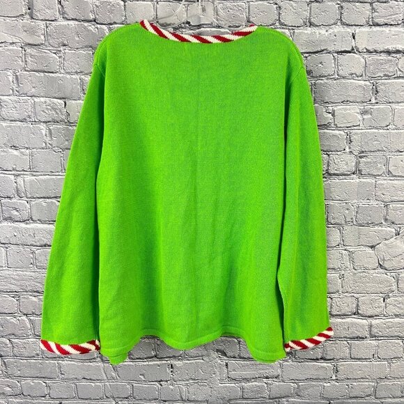 Vintage Tiara International Christmas Santa Cardigan Sweater With Red & White Tr - Picture 10 of 11